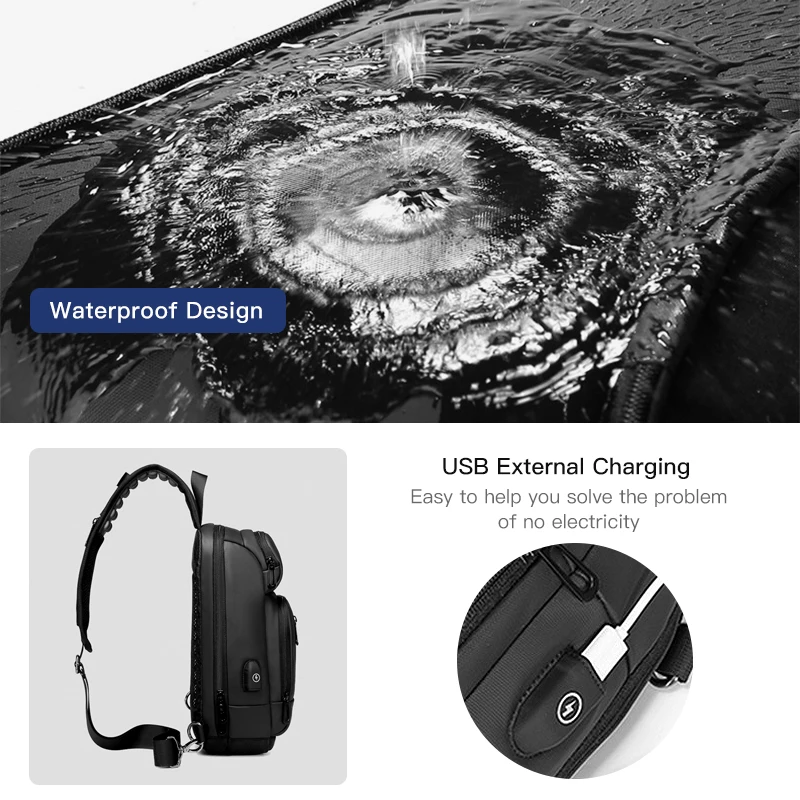 OZUKO мужская сумка через плечо с usb зарядкой Мужская водонепроницаемая мессенджер