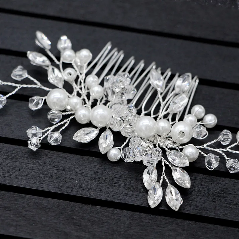 

Trendy Crystal Pearl Hair Combs Wedding Bridal Hair Jewelry Ornament Head Piece Decoration Rhinestone Bride Hair Comb