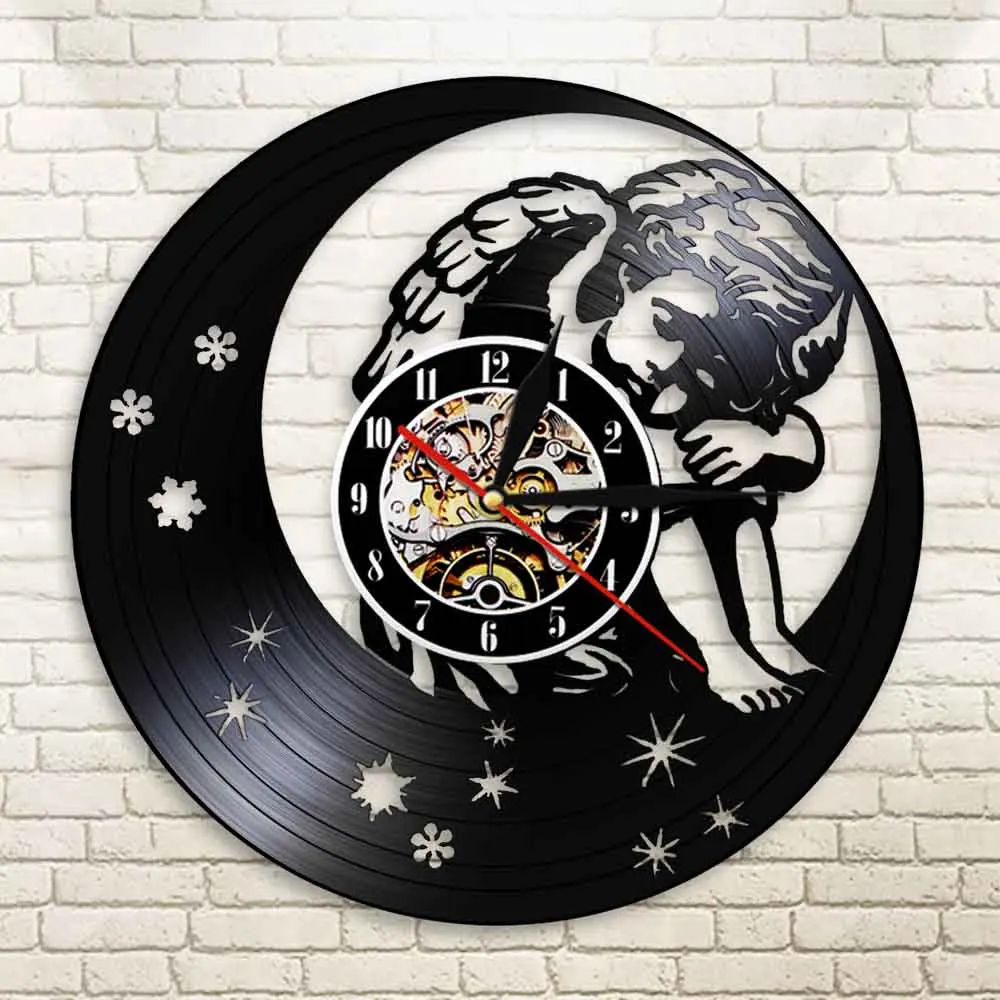 Настенные часы Ангел на Луне современные Винтажные Украшения для детской