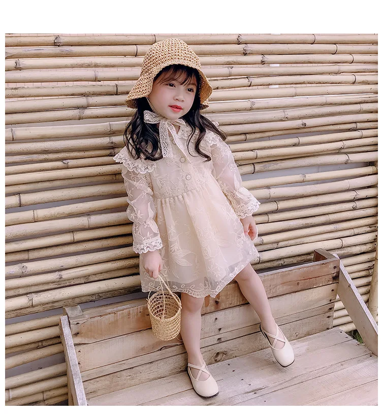 Весна и осень новинка 2020 корейское кружевное платье для девочек среднего