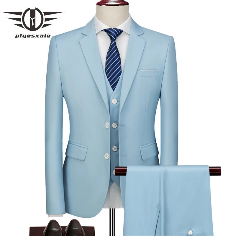 

Plyesxale Sky Blue Wedding Suits For Men 2020 New Arrival Burgundy Purple Yellow White Business Suit Men Plus Size 3Pcs Q1024