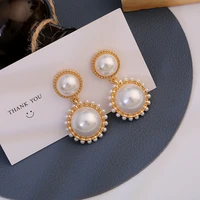 2021 new korean elegant big round pearl dangle pendientes for women fashion simple accessories vintage drop boucle doreille