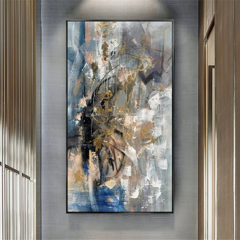 

Handpainted Oil Painting Modern Abstract gray blue Gypsophila art creative canvas painting Wall Painting home Living Room decor