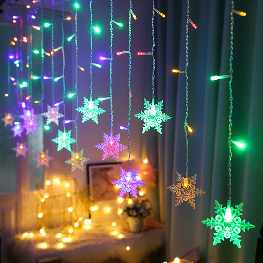 

4M 19 Dropes LED Icicle String Lights Christmas Snowflake Fairy Garlands Lights 8 Modes Window Curtain Lamp Decor Wedding Party