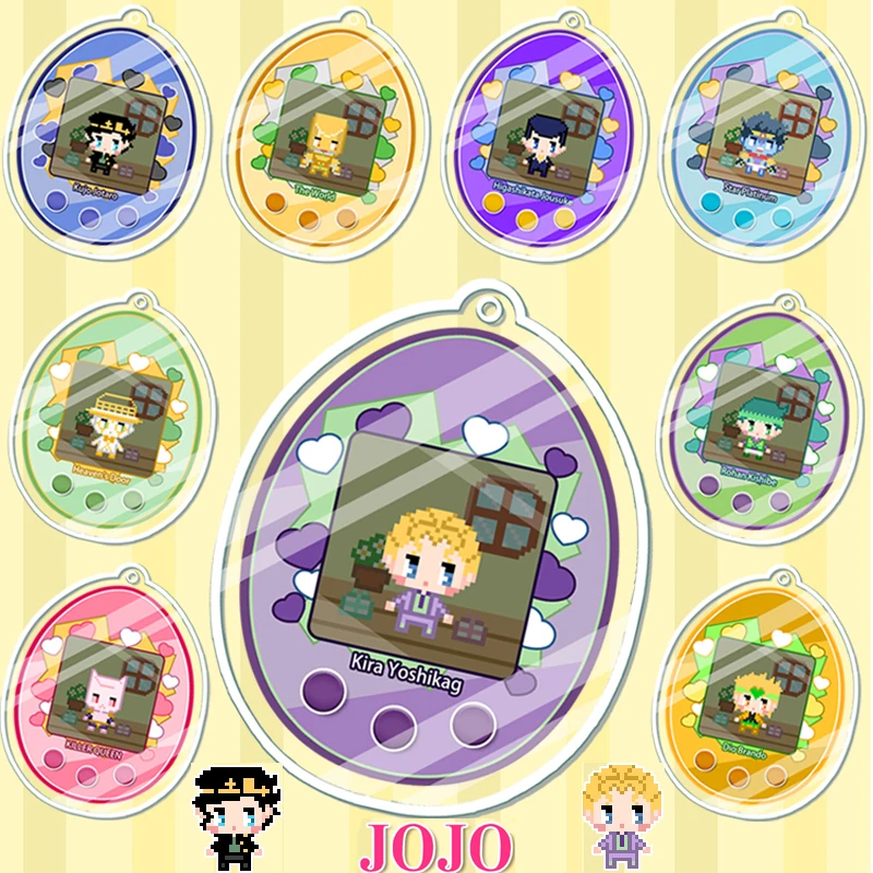 

Anime JoJo's Bizarre Adventure Kujo Jotaro Cosplay Cute Pet Eggs Acrylic Figure Keychain Kawaii Pendant Keyring 2 Sides Printing