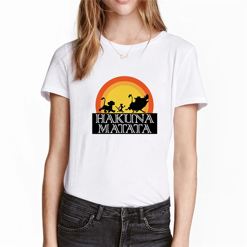 Showtly Hakuna Matata Women Harajuku Ullzang the lion king T-shirt Femme Homme Summer Tshirt Fashion Top Tee Female T Shirt
