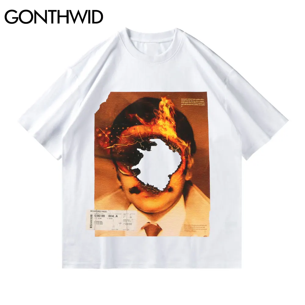Футболка GONTHWID уличная в стиле хип-хоп хлопковая рубашка с плакатом огня и