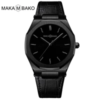 simple all black mens watch fashion waterproof brand design luxury genuine leather band business classic males wristwatch gift