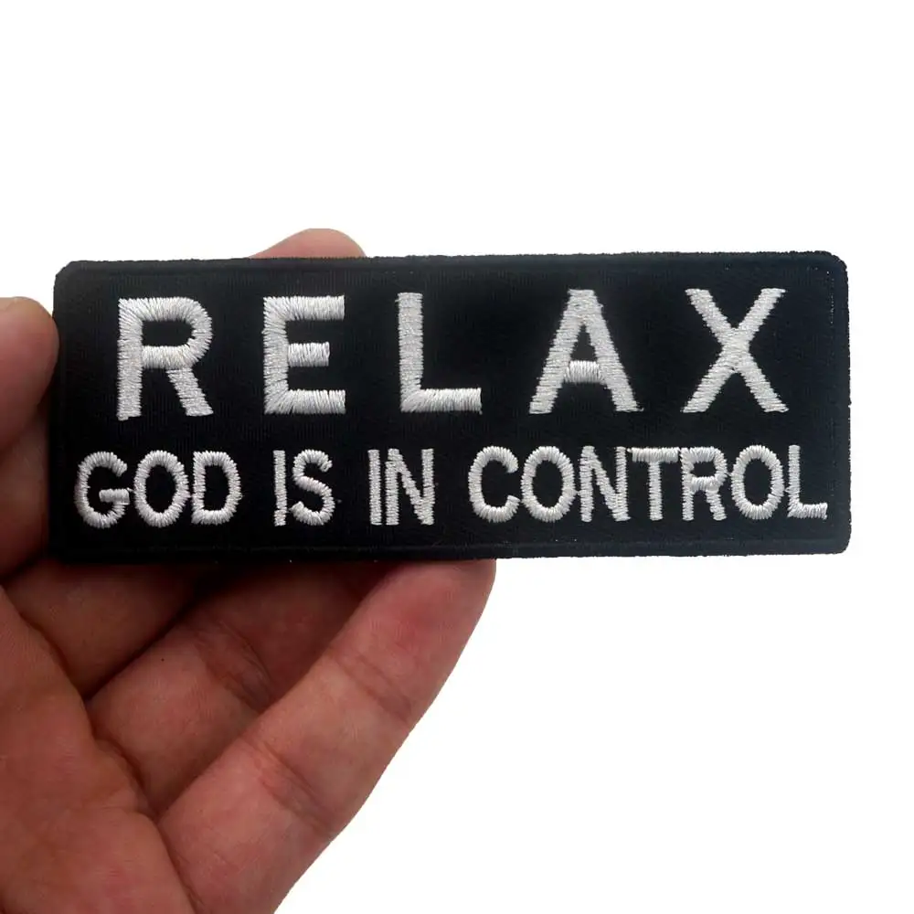 RELAX GOD IS IN CONTROL Name Tag панк вышитые байкерские мотоциклетные нашивки для спины жилет