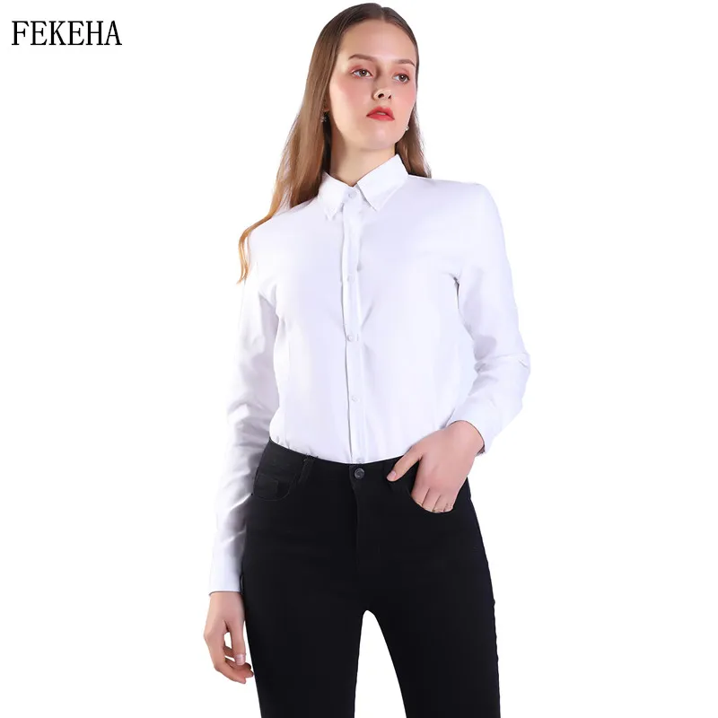 Рубашки женские блузки и топы из ткани Оксфорд с длинным рукавом офисная одежда