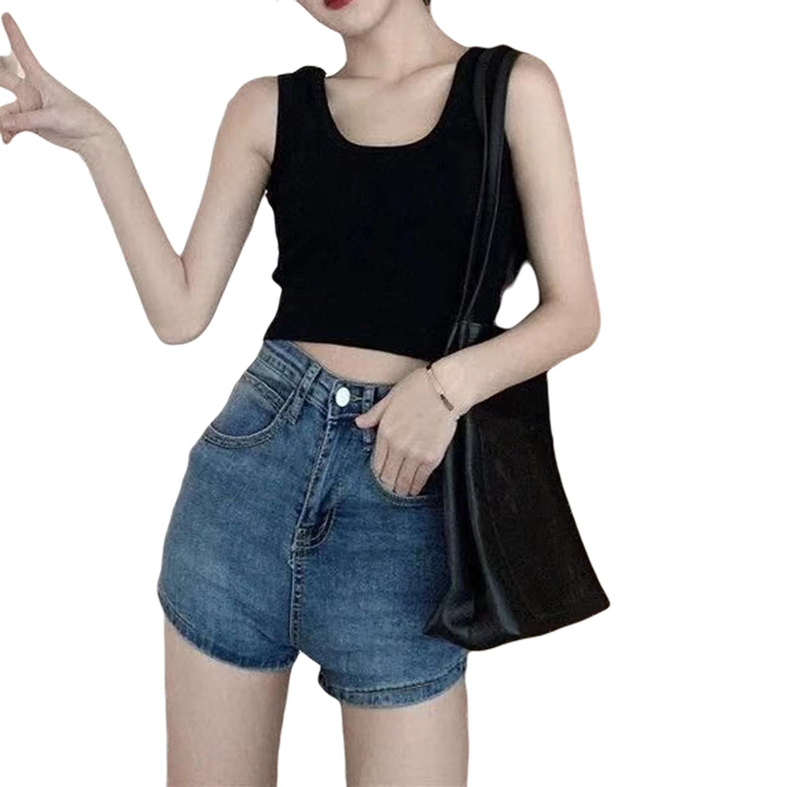 

Women Solid Tank Top Adults Casual Sleeveless U-shaped Neck Crop Top Girls Summer Bottomming Camisole (White, Grey, Black)