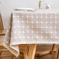 cotton and linen lace blended thickened plaid table cloth fabric square home garden tea tablecloth dinning table decoration