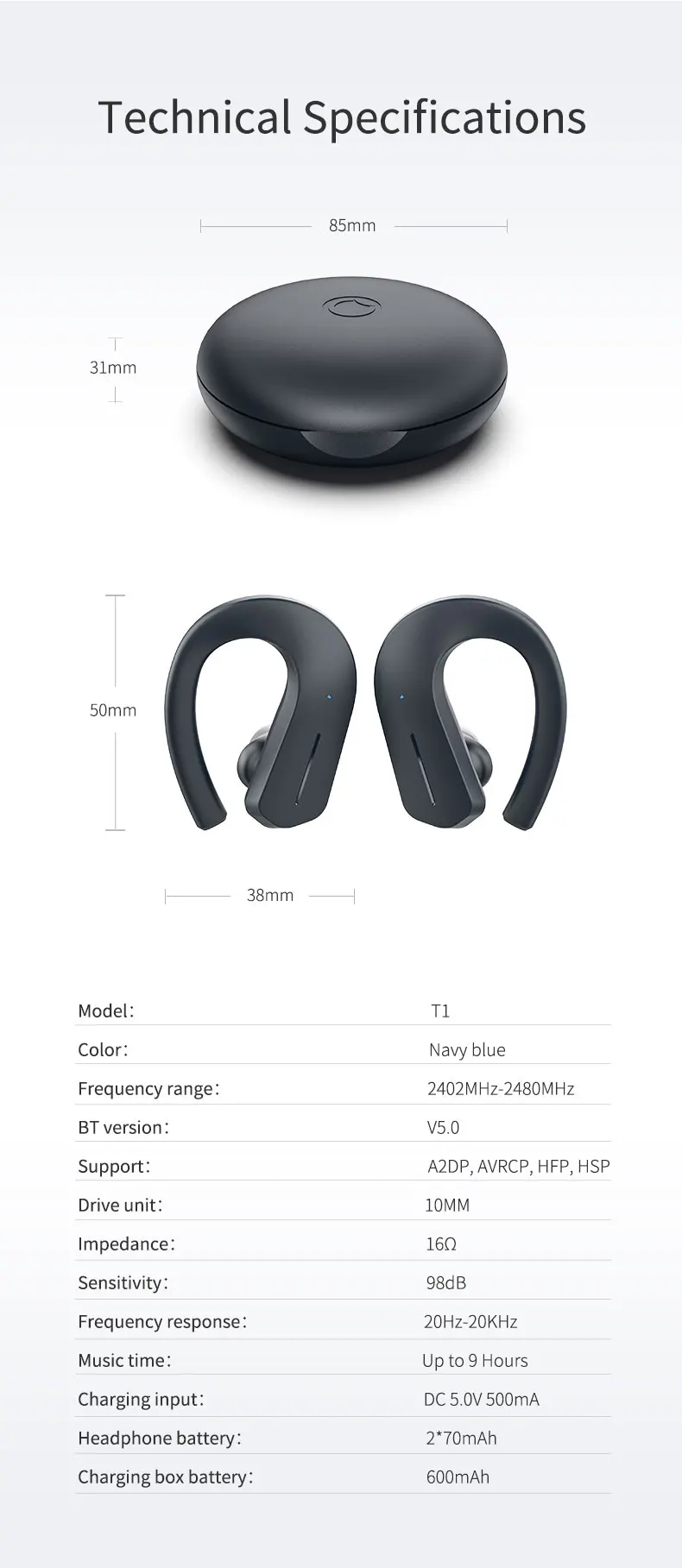GGMM T1 Bluetooth наушники спортивные TWS беспроводные наушники BT V5.0 IPX7 водонепроницаемые 10 мм динамический круг HIFI Звук 36 часов время воспроизведения