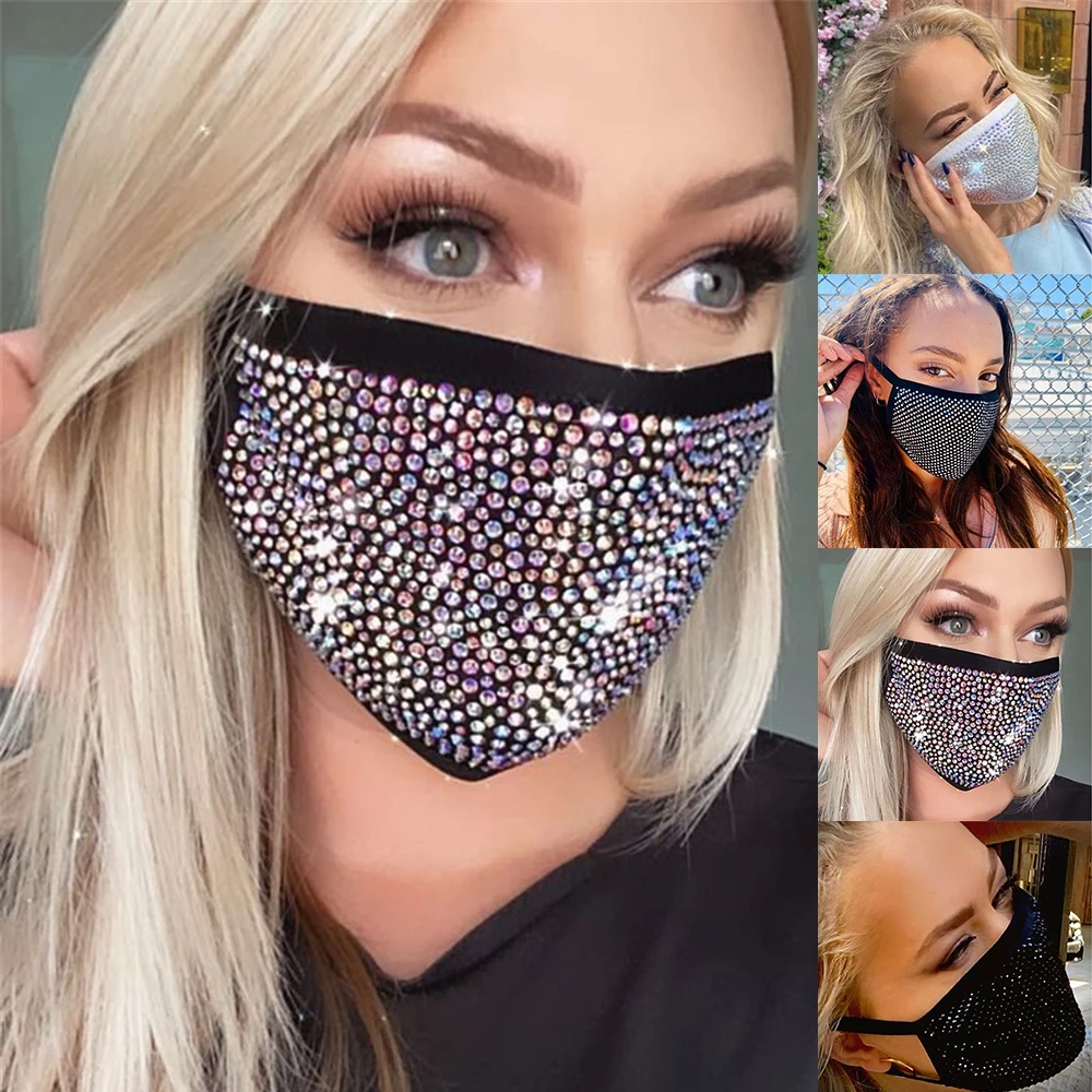 

Sparkly Rhinestone Jewelry Mask Face Decoration Elastic Reusable Washable Fashion Masks Face Bandana Party Gift
