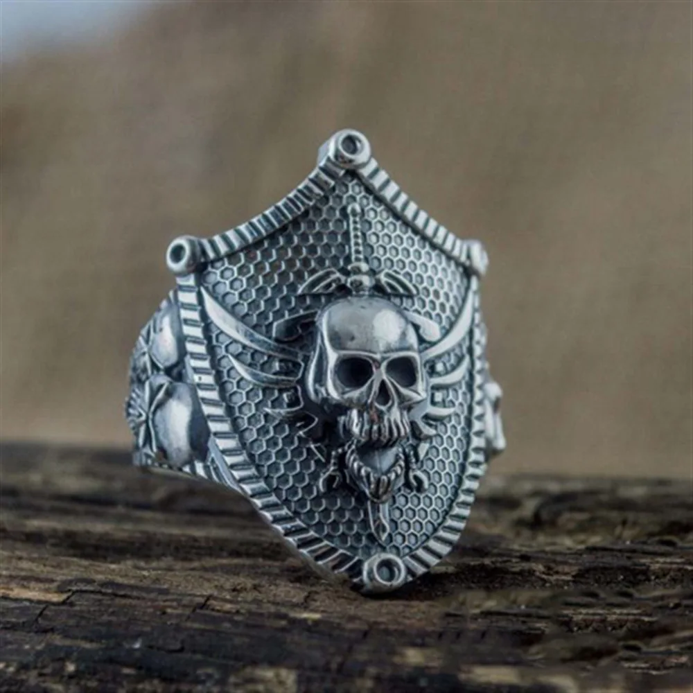 

Skull Shield Ring for Men Punk Gothic Finger Jewelry Retro Exaggerated Party Accessories