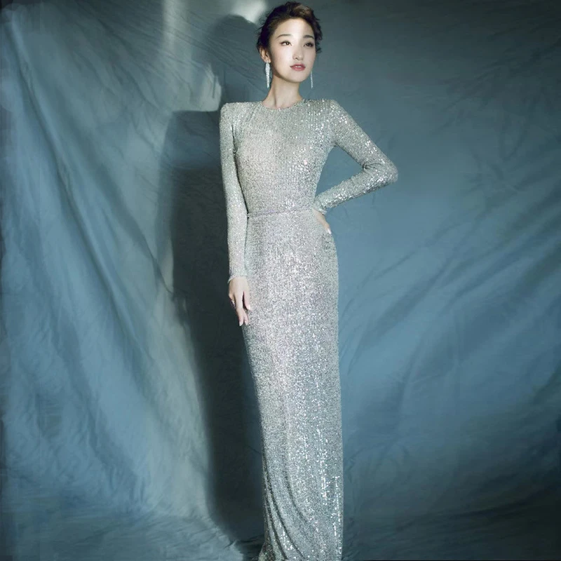 

Bride Party Dress Womens Floor-Length Mermaid Evening Cheongsam Noble Elegant Sequined Long Qipao Gown Clothes Vestido
