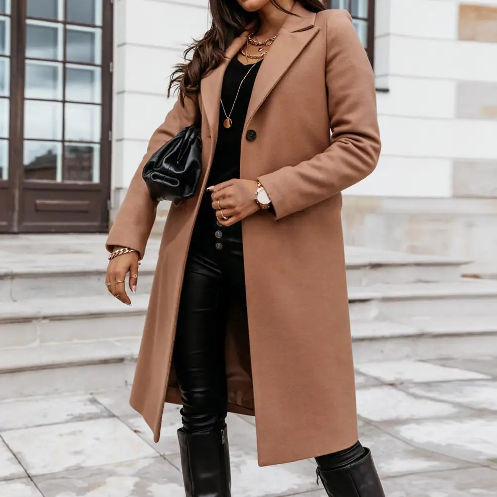 

Women Autumn Winter Long Sleeve Lapel Collar Coat Knee-length Jacket Overcoat