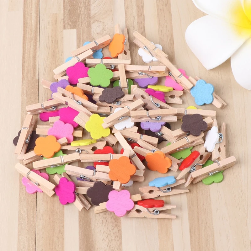 50 шт. цветные мини деревянные зажимы с цветком для крафт карт фото бумага