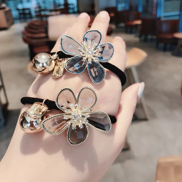 

Korea Colorful Geometric Crystal Ball Elastic Hair Bands Rubber Band Hair Accessories For Girls Hair Ties Gum for Hair