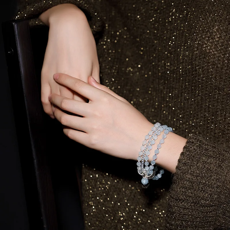 

Luxury Solid Silver 100% 925 Jewelry Bracelets Light Blue Aquamarine Crystal Bracelet for Women Wedding Anniversary Gifts