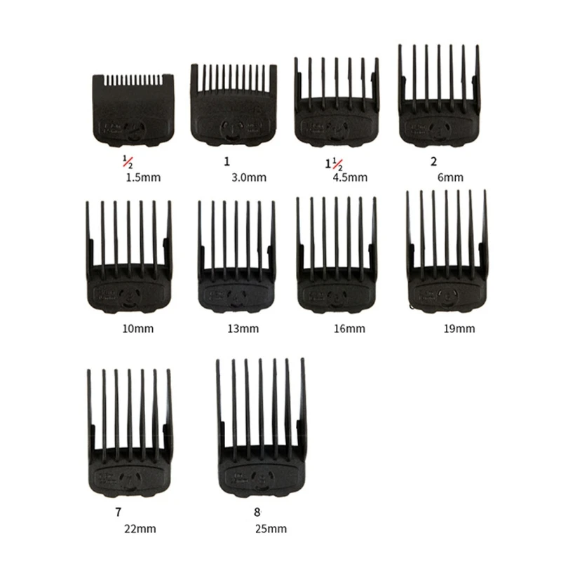 

10Pcs Black Magnetic Cut Hair Clipper Guides 1/16" - 1" Guards Limit Combs