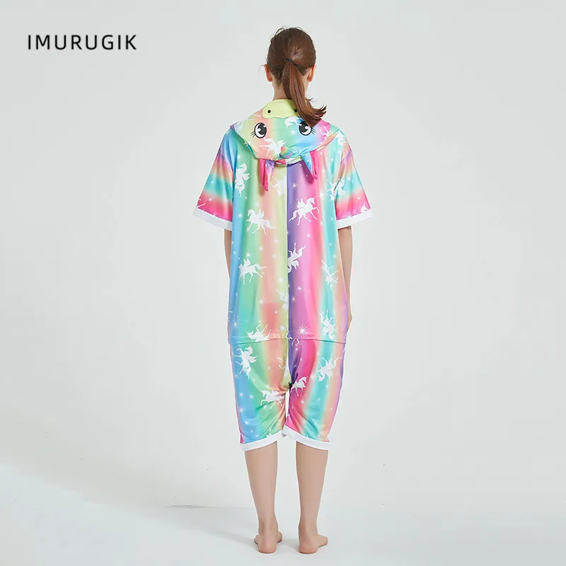 Женский комбинезон для косплея Единорог кигуруми комбинезоны с коротким рукавом