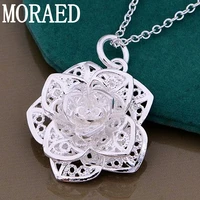 silver necklace 925 sterling silver jewelry beautiful rose flower pendant necklace for woman wedding party gift