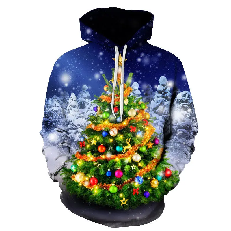 

Christmas Tree Printed Men's Hooded Sweatshirt Santa Claus Festive Hoodie Fashion Casual Oversized Autumn Pullover Clothing