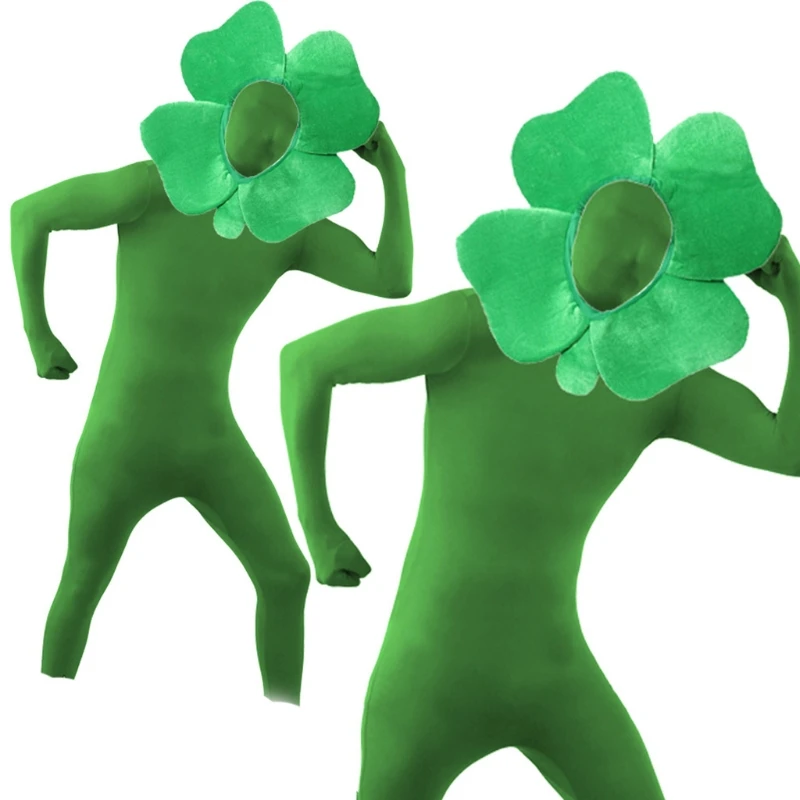 

Saint Patricks Day Velvet Hat Clover Shamrock Green Cap Full Face Party Headgear