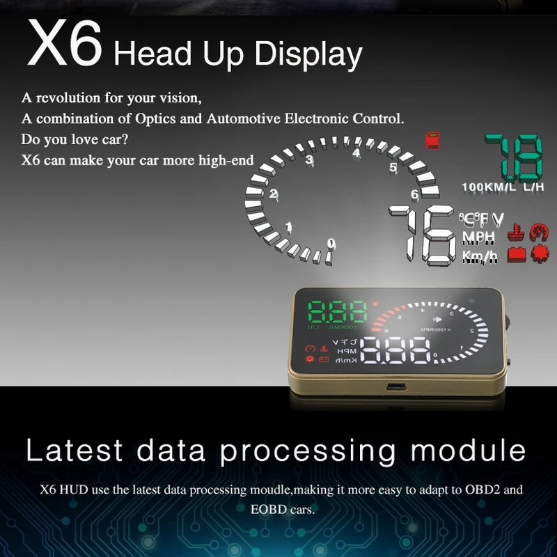 Тахометр X6 HUD OBD2 с несколькими дисплеями спидометр расход топлива время вождения