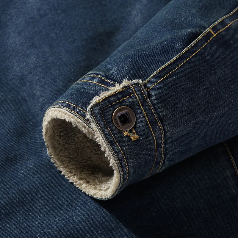 Большие размеры Модная Джинсовая куртка мужская Зимняя шерстяная подкладка