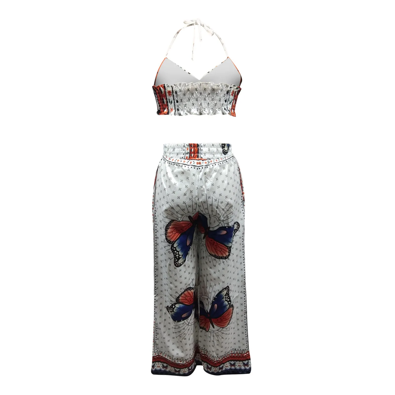 

Blouse And Pants Set Fashion Women Butterfly Printed Sleeveless Camis Ladies Casual Summer Tops+Long Pants 2 Piece Suit 2021