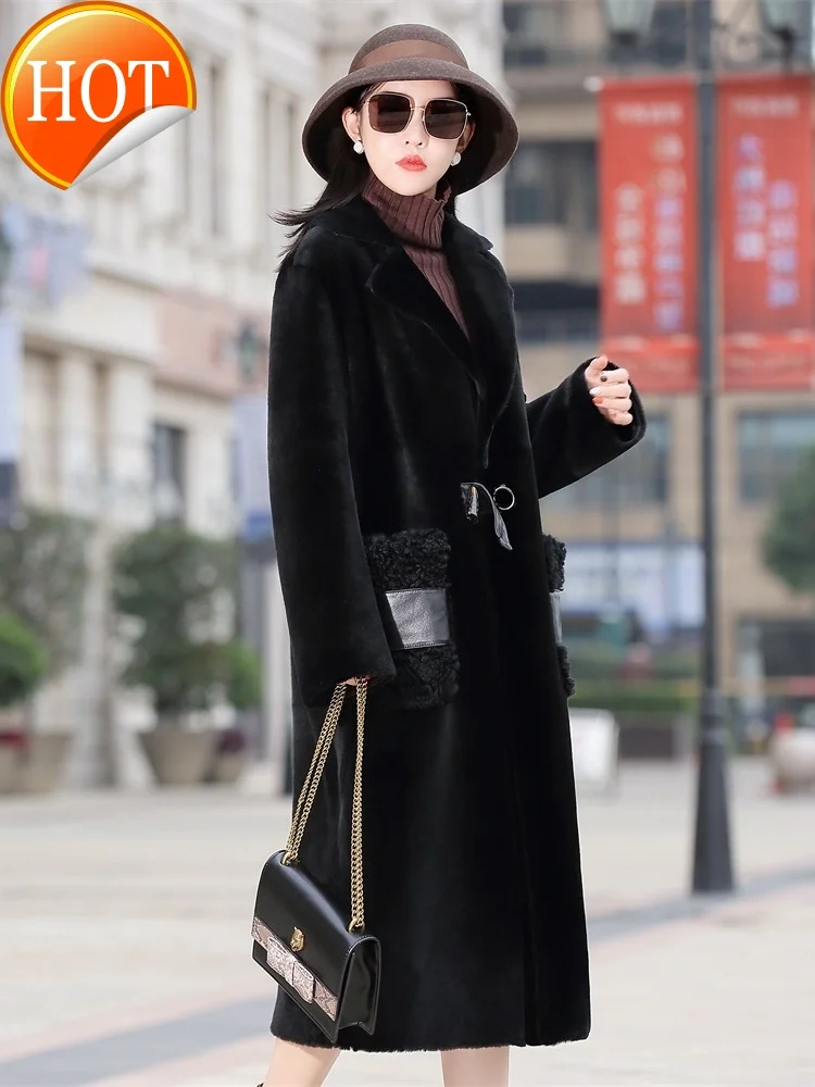 

sheep Merino fur coat Women's Mid-length overknee 2020 new winter leather fur coat