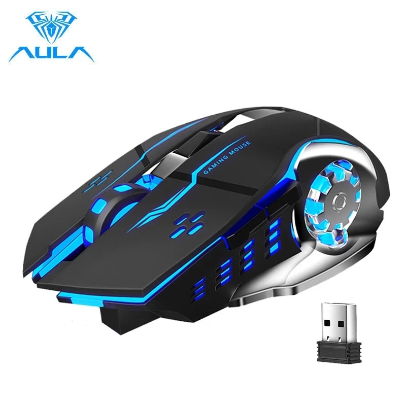 aula sc100 wireless silent gaming mouse rechargeable 1600 dpi 7 buttons ergonomic optical usb mute mouse for pc laptop desktop free global shipping