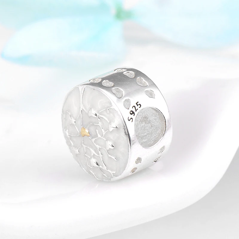 Настоящее 925 пробы Серебряные Подвески Дерево жизни шарик белая эмаль круглая