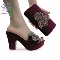 Elegant Super High Heels Italian Women Shoes With Matching Bags Set African Women's Party Shoes and Bag Sets in Wine Color