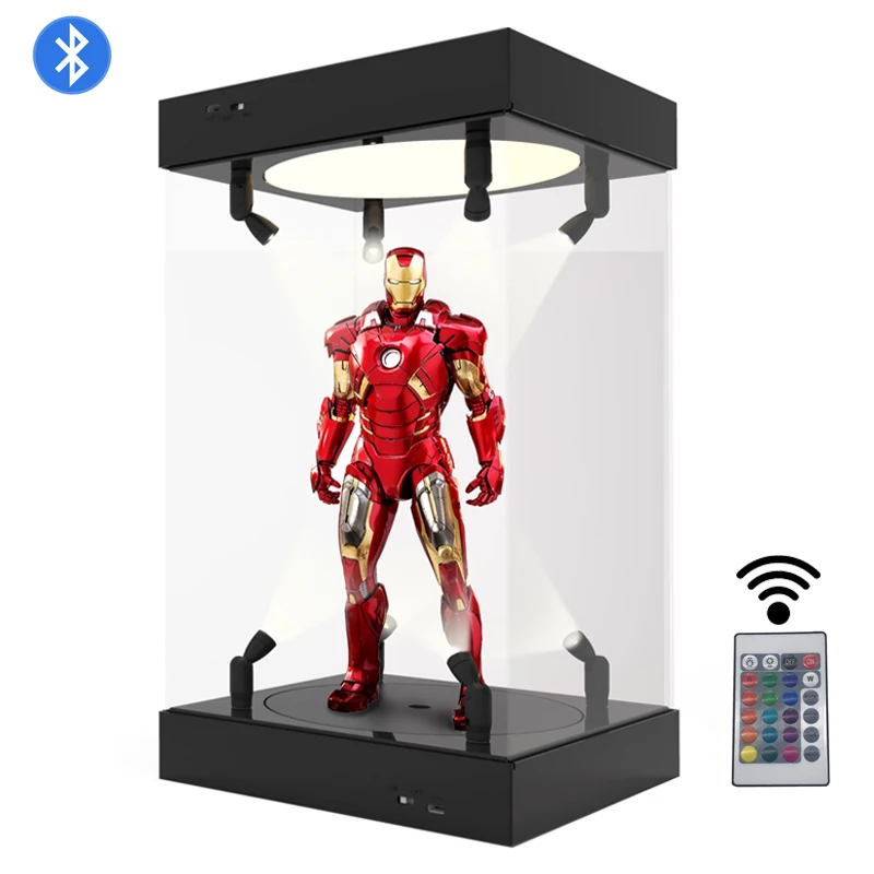 MonsterBox Acrylic Display Case Self-Install Clear Cube Box With Turntable  LED Lights Dustproof for Model Action Figure