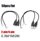 50x 2pin 4 Pin Micro USB Тип A 2,0 штекер гнездо Кабель для передачи данных соединитель сделай сам зарядный шнур Удлинитель зарядное устройство 2 4 провода