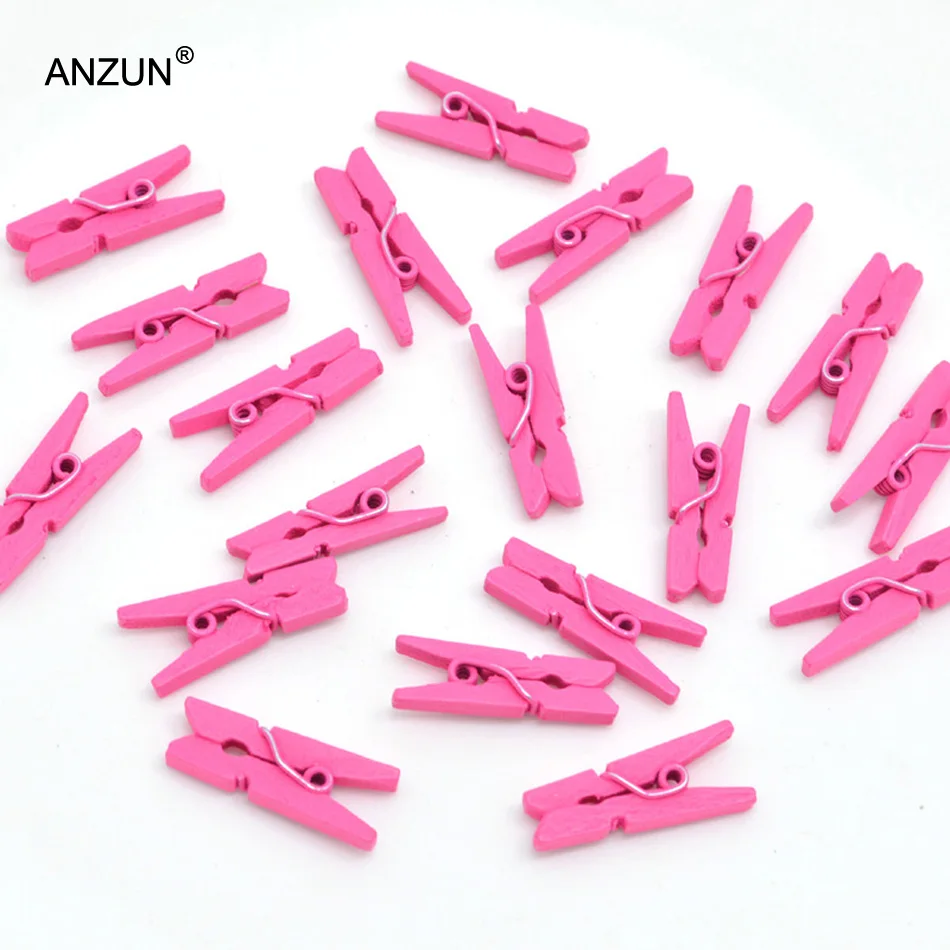 hot pink 2,5-3,5 см мини натуральные белые деревянные зажимы для фото прищепки ремесло декоративные колышки для фото стены - Цвет: hot pink