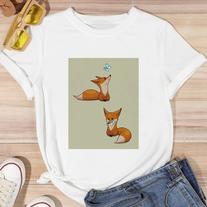 

Women Tshirt Fashion Cartoon Fox 90s Summer Clothing Short Sleeve Tshirts Ladies Clothes Graphic Tee Top Graphics Female T-Shirt