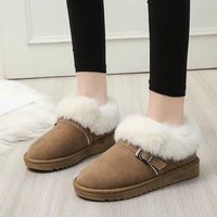 2020 women snow boots suede fur leather ankle boots winter comfortable flat wool boots warm women shoes flats zapatillas mujer