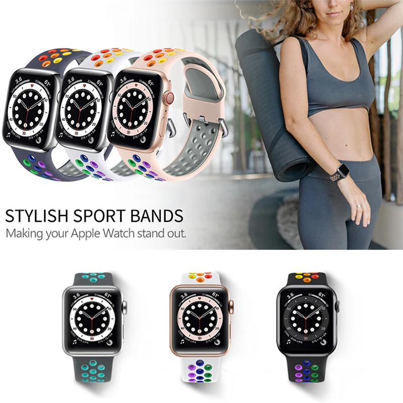 

Silicone Bracelet for Apple watch strap 44mm 40mm 42mm 38mm sports loop smartwatch belt bracelet iWatch 3 4 5 6 se band
