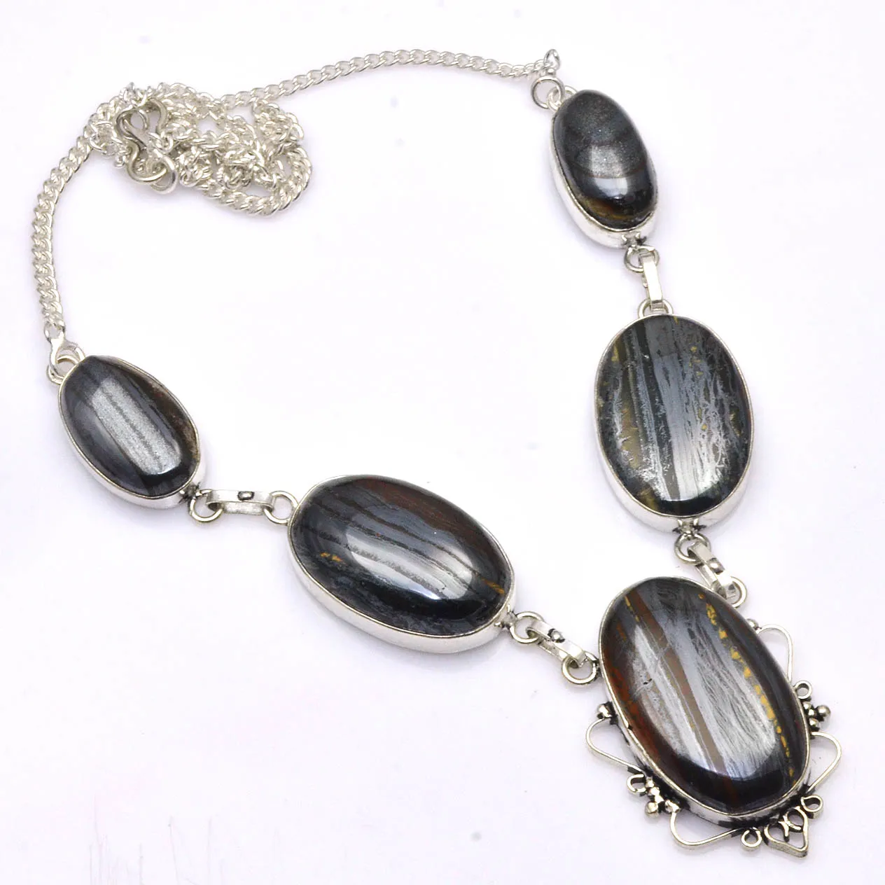 

Genuine Iron Tiger Eye Silver Overlay over Copper, 55 cm , N4600