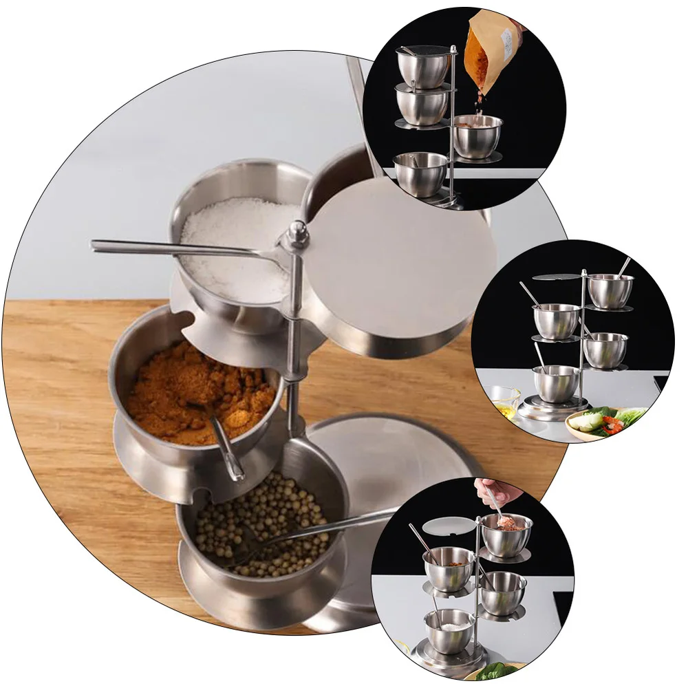 

1 Set Stainless Steel Condiment Container Multi-Layer Salt Spice Box (4 Layers)