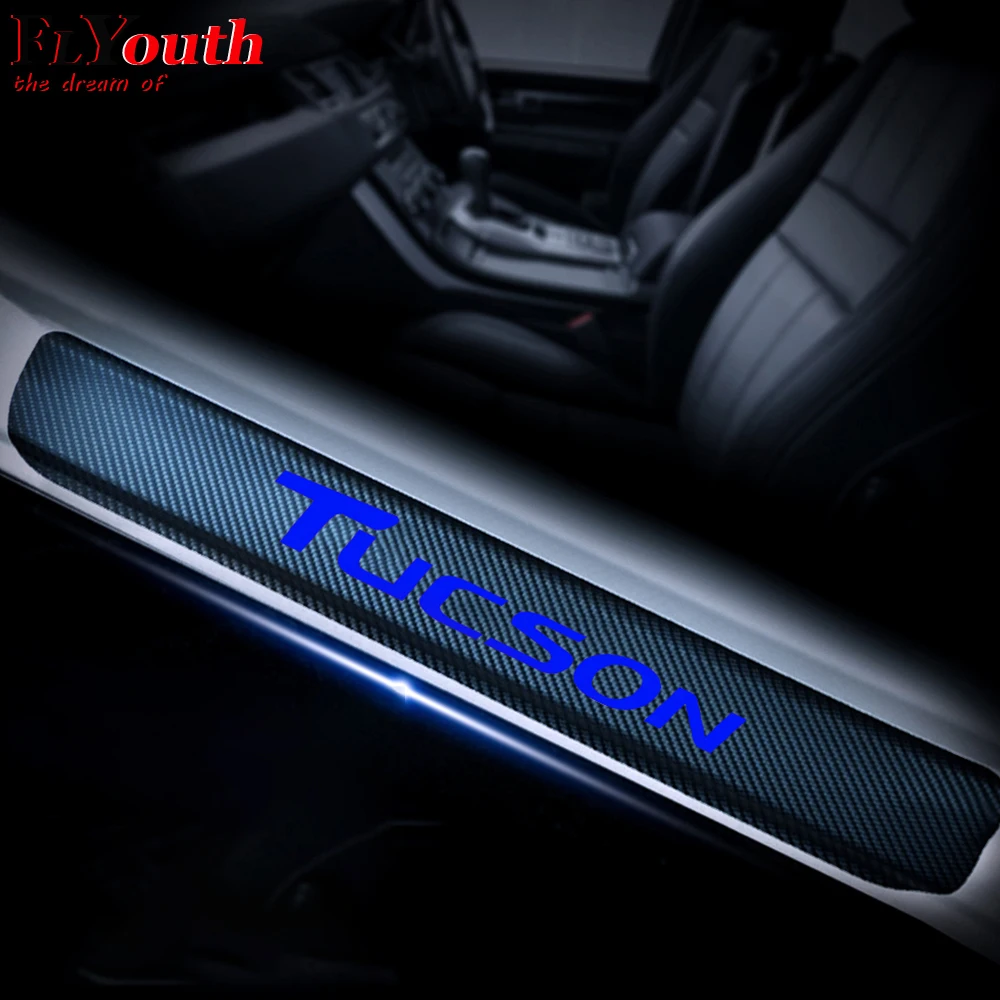 

4Pcs Car Door Sill Sticker For Hyundai Tucson 2010-2017 2018 2019 2020 Carbon Fiber Vinyl Door Sills Stickers Car Accessories