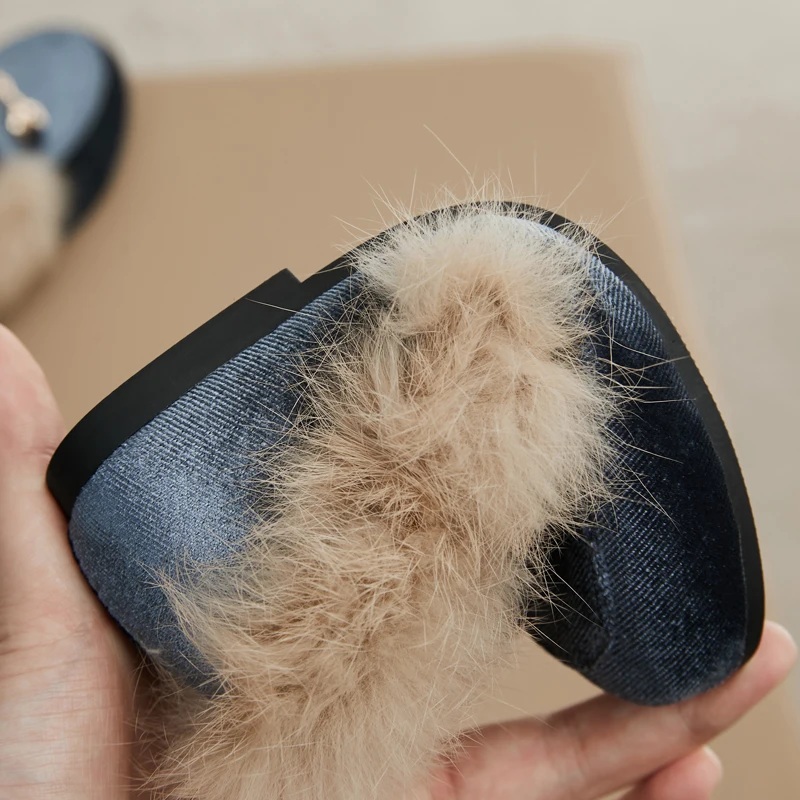 Зимние Детские меховые туфли детские бархатные теплая обувь на плоской подошве