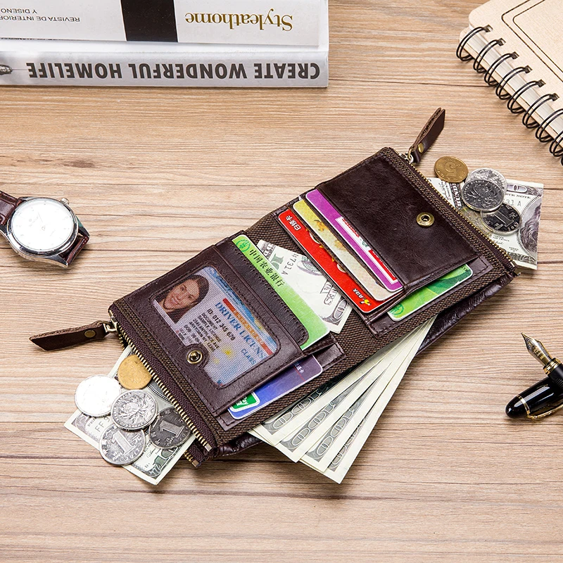 Кошелек Laoshizi мужской из коровьей кожи Стандартный короткий двойной держатель