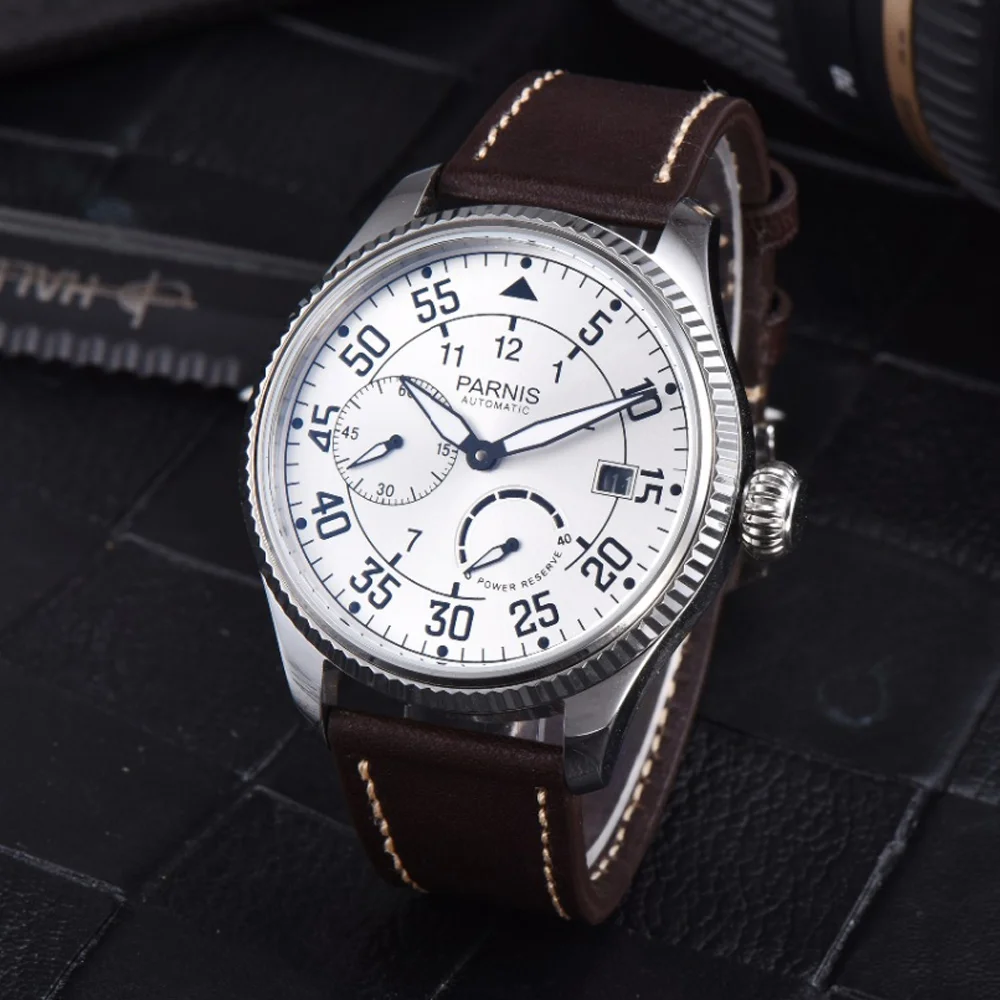 

Parnis 45mm Dial Automatic Mechanical Men's Watch Leather Strap Luxury Brand Waterproof Men Wrist Watches Power Reserve Clock