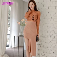 spring new fashion socialite temperament hollow out lace splicing irregular dress lace office lady