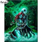 Алмазная вышивка череп и пары, картина сделай сам с изображением невесты, полноразмерная, круглая, с зеленым Веном, стразы, вышивка крестиком, настенное искусство